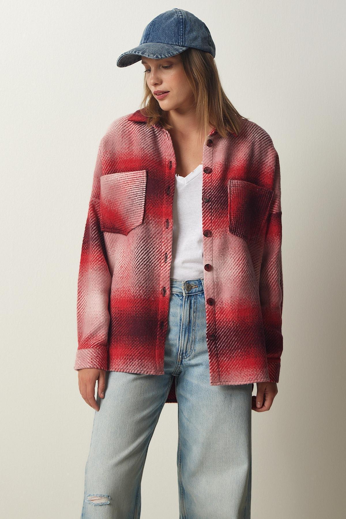 Red Oversize Cachet Shirt Jacket, Red, medium