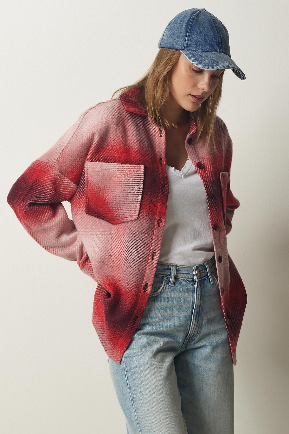 Red Oversize Cachet Shirt Jacket, Red, large image number 1
