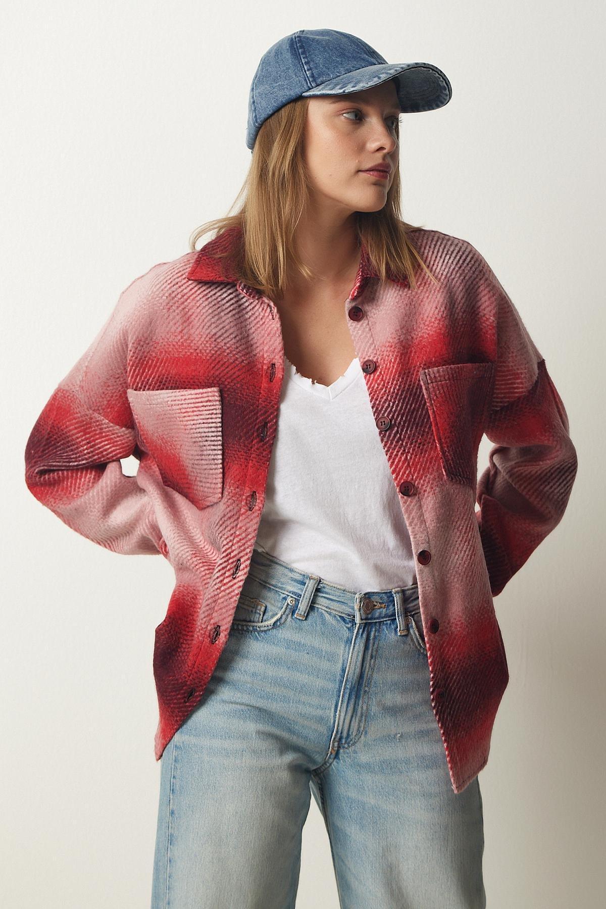 Red Oversize Cachet Shirt Jacket, Red, large image number 2