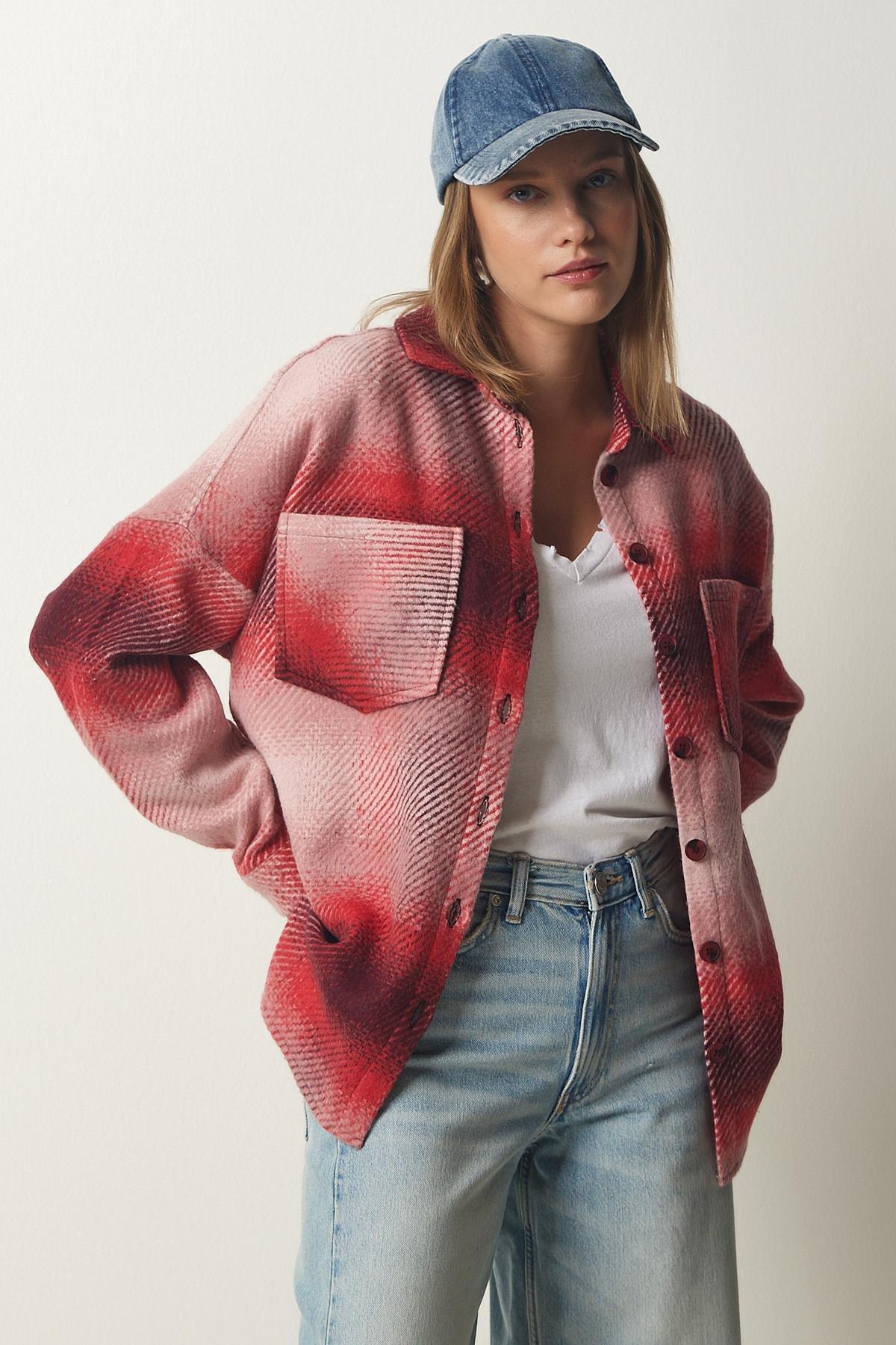 Red Oversize Cachet Shirt Jacket, Red, large image number 3