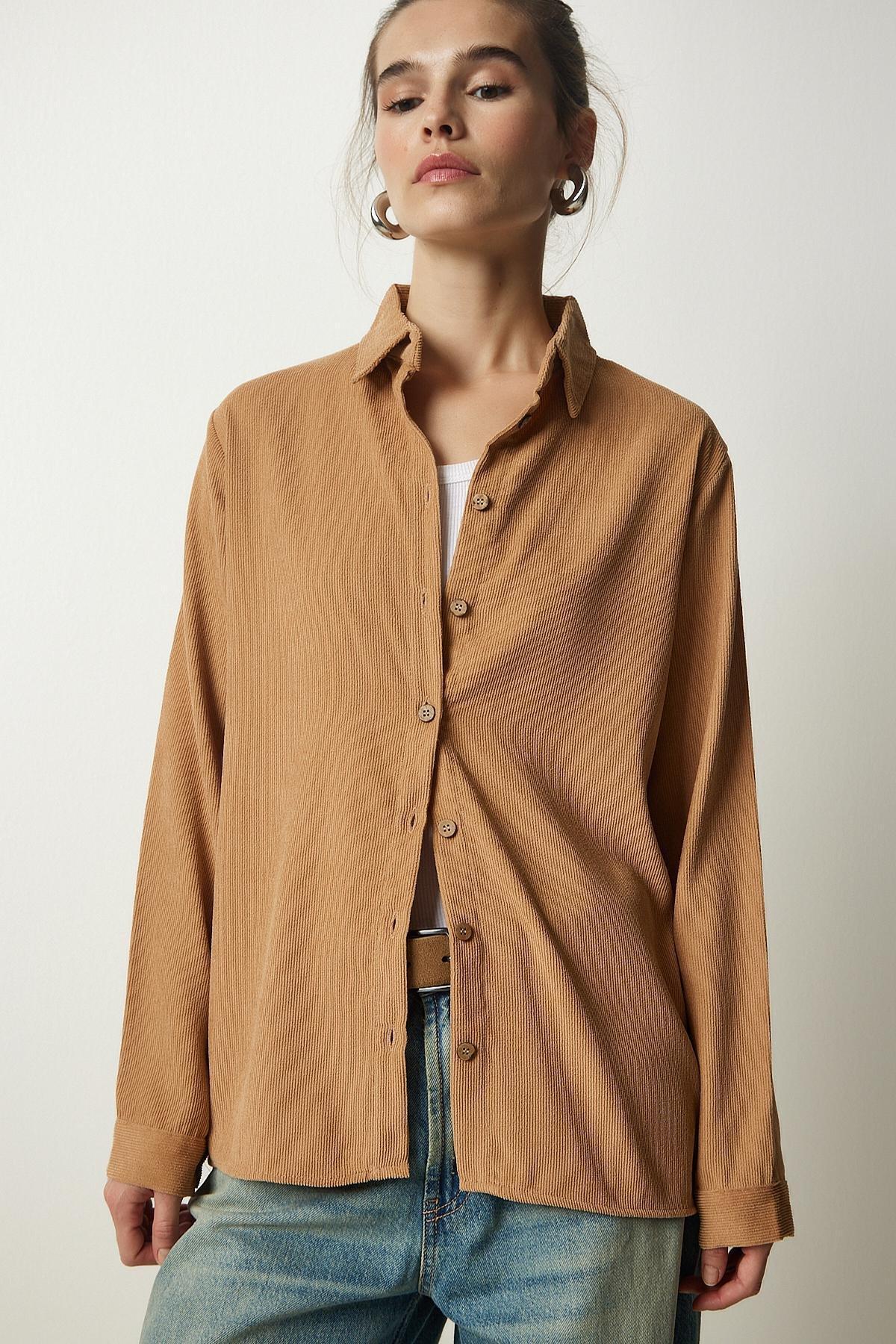 Brown Ribbed Woven Jacket Shirt, , large image number 0