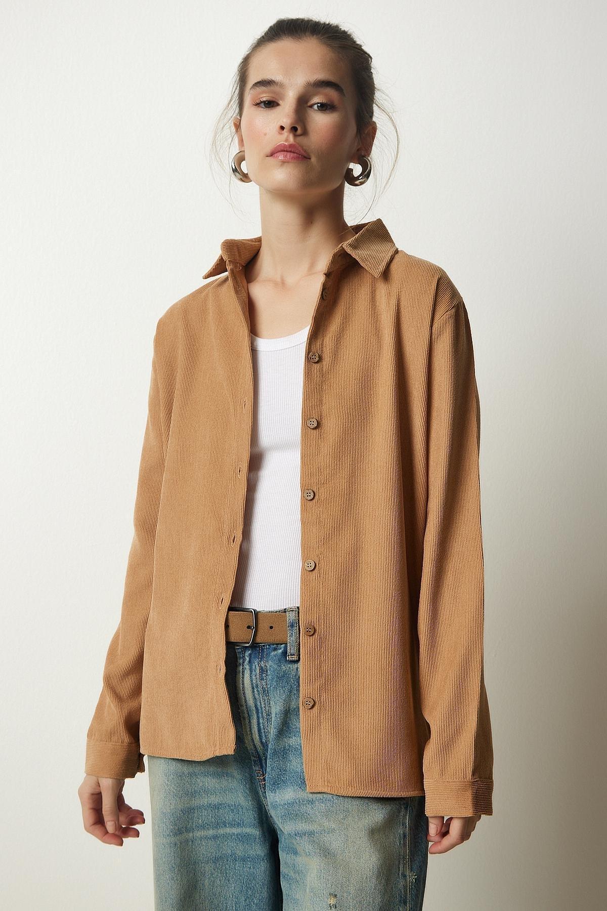 Brown Ribbed Woven Jacket Shirt, , large image number 1