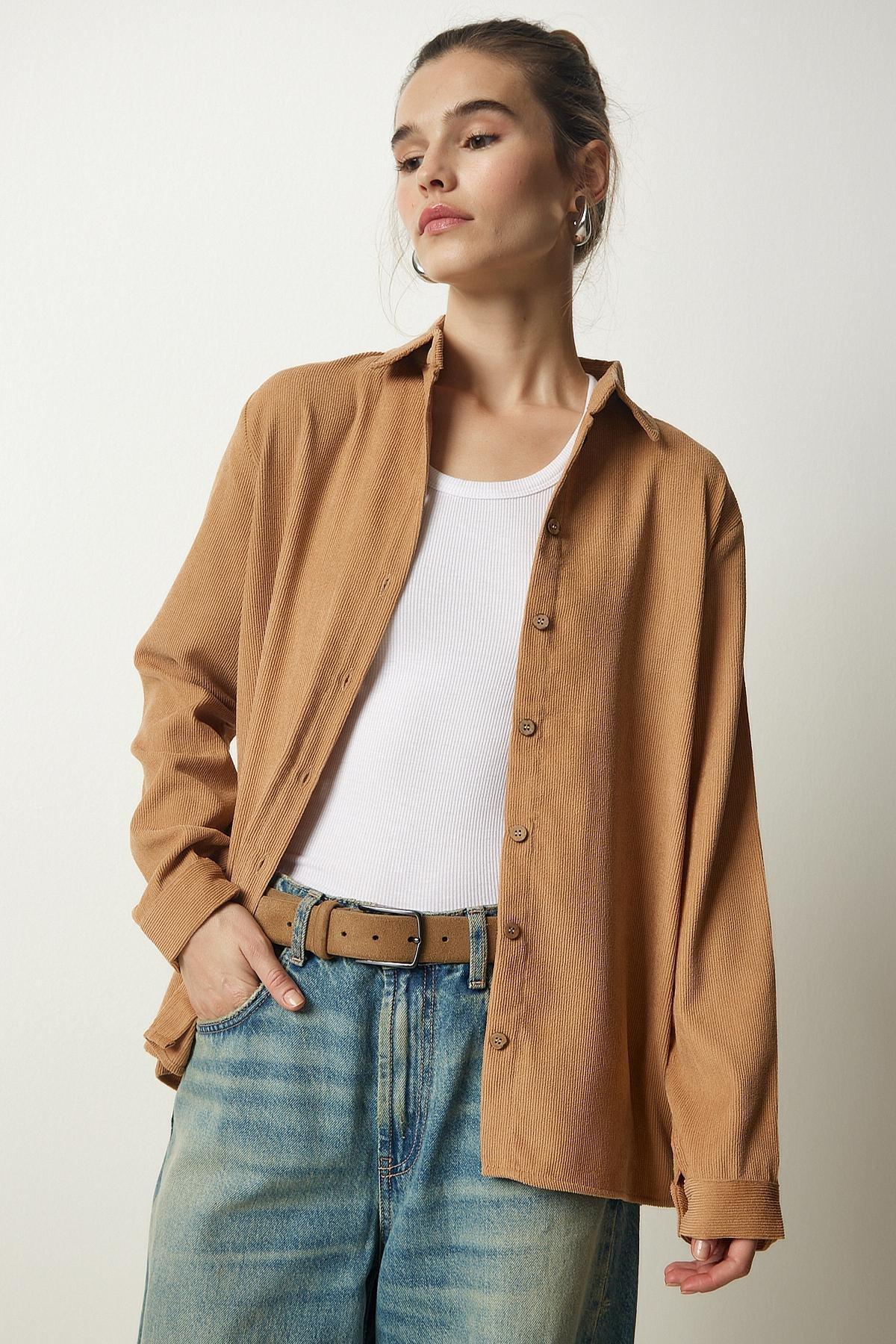 Brown Ribbed Woven Jacket Shirt, , large image number 2