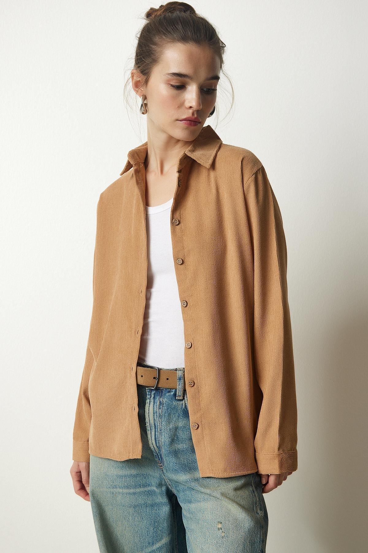 Brown Ribbed Woven Jacket Shirt, , large image number 3