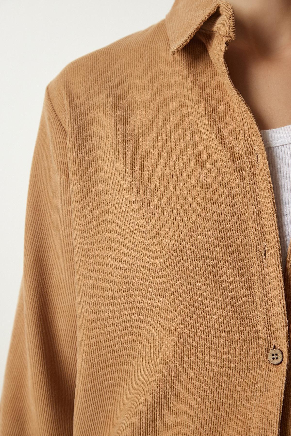 Brown Ribbed Woven Jacket Shirt, , large image number 4