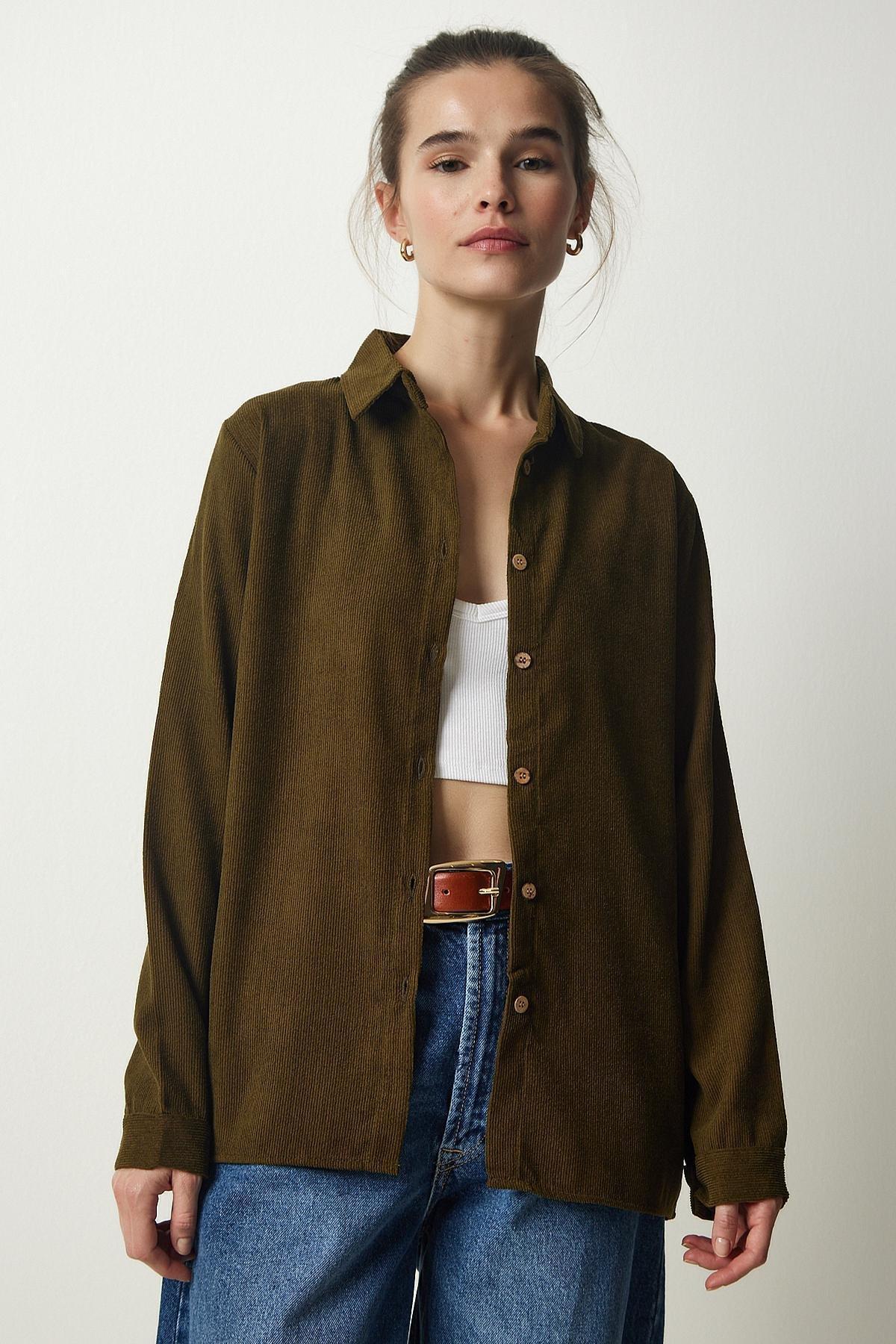 Khaki Corduroy Woven Jacket Shirt, Khaki, large image number 1