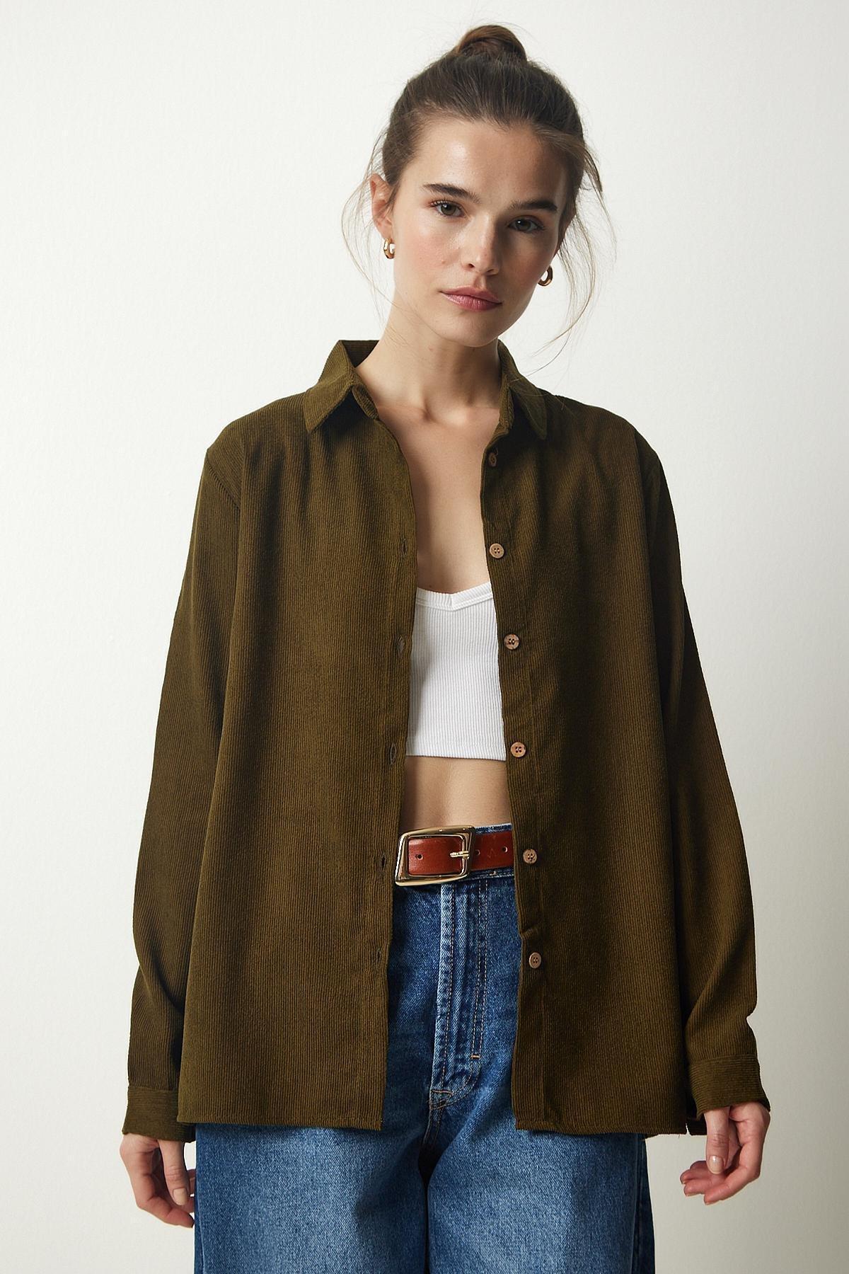 Khaki Corduroy Woven Jacket Shirt, Khaki, large image number 2