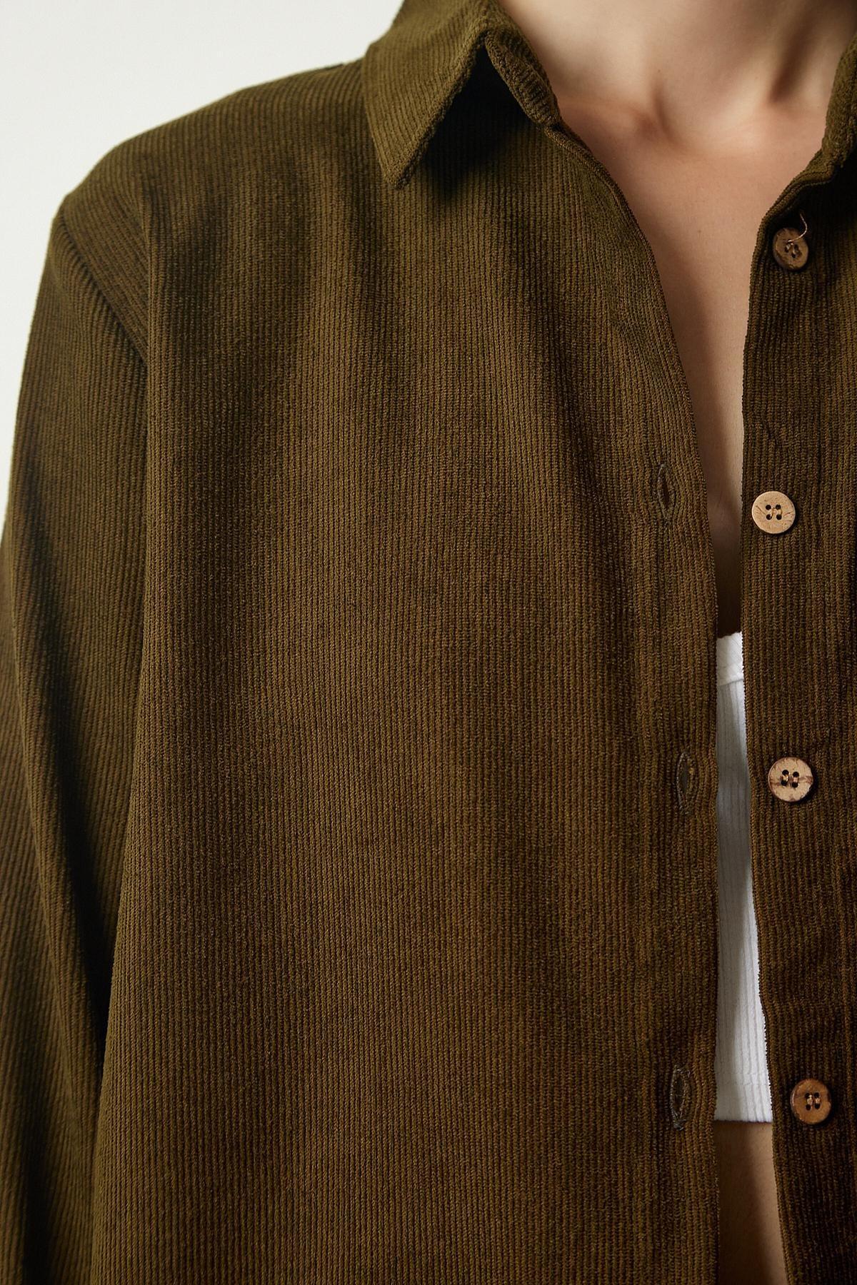 Khaki Corduroy Woven Jacket Shirt, Khaki, large image number 3