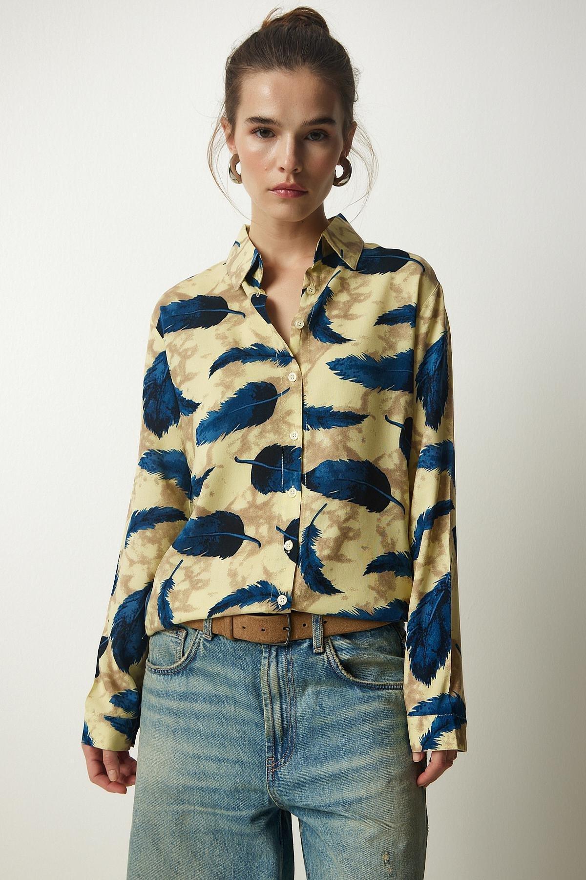 Navy Patterned Viscose Woven Shirt, , large image number 0