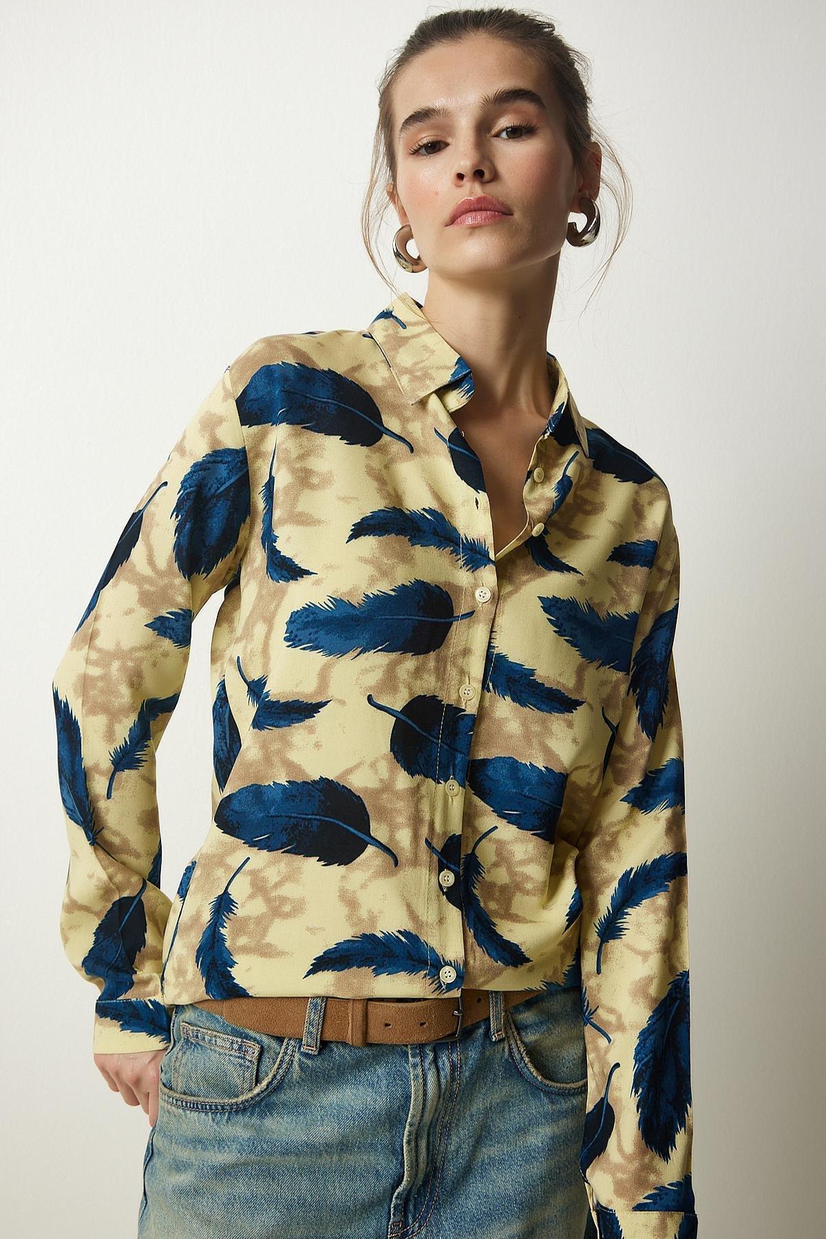 Navy Patterned Viscose Woven Shirt, , large image number 1
