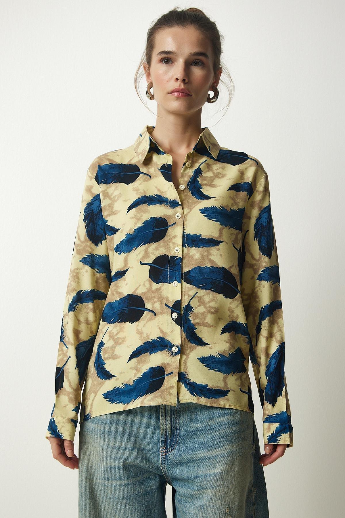 Navy Patterned Viscose Woven Shirt, , large image number 2