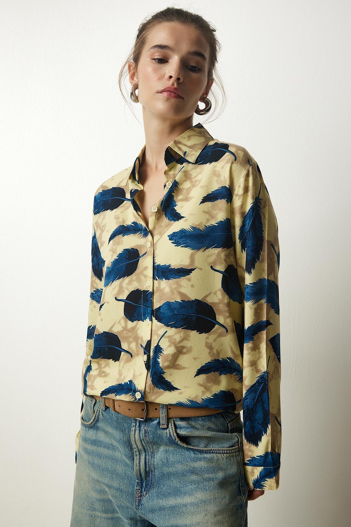Happiness Istanbul - Navy Patterned Viscose Woven Shirt