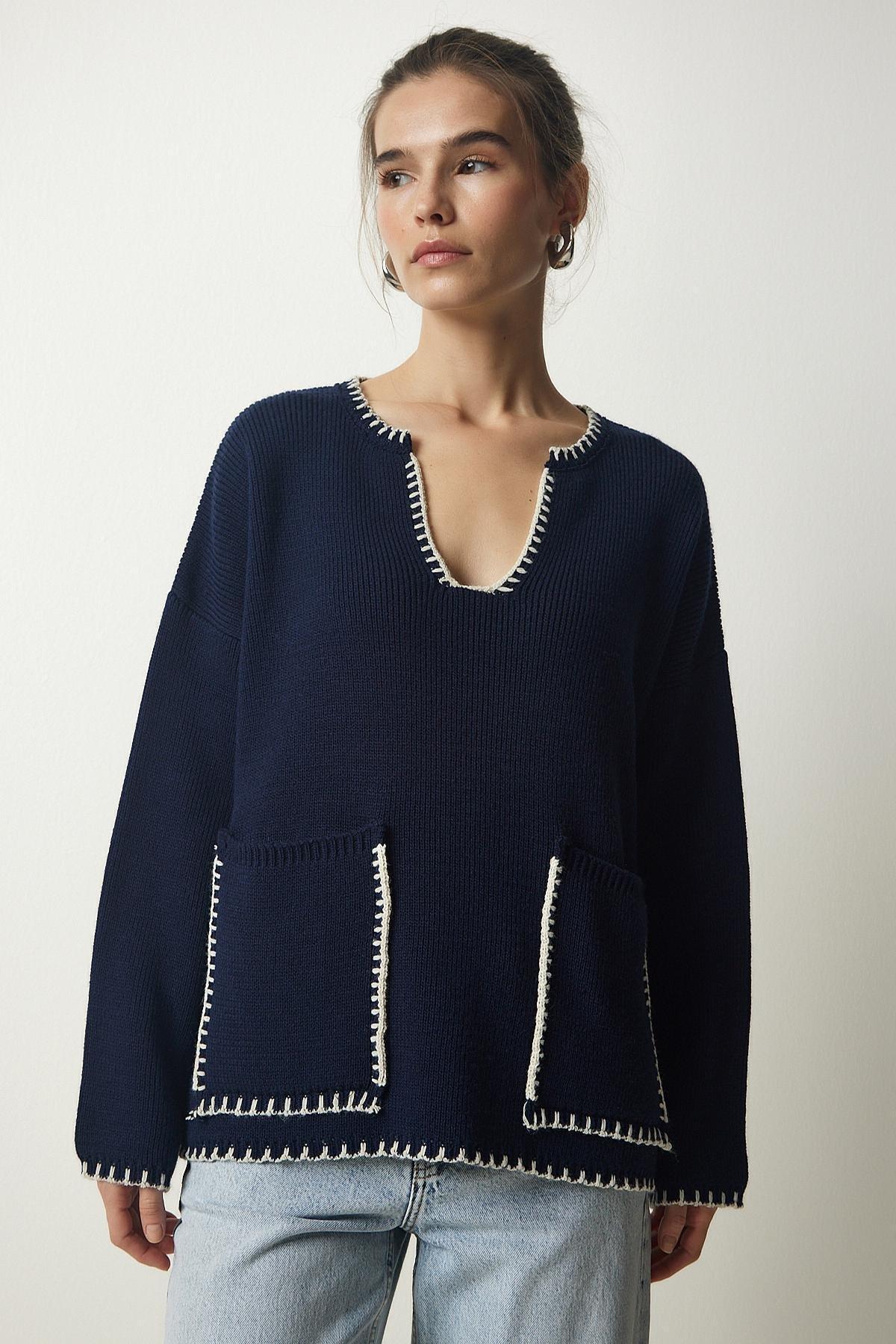 Navy Detailed Pocket Sweater, Navy blue, large image number 1