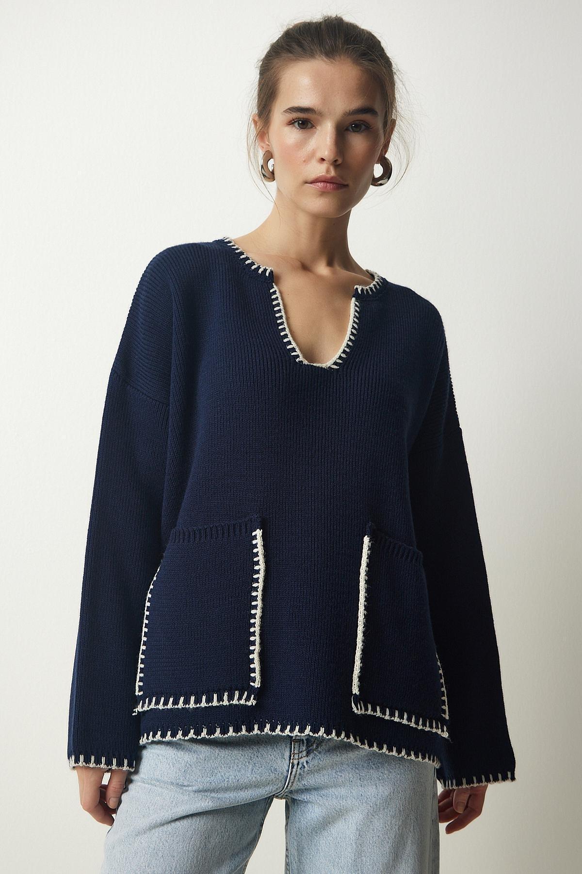 Navy Detailed Pocket Sweater, Navy blue, large image number 2