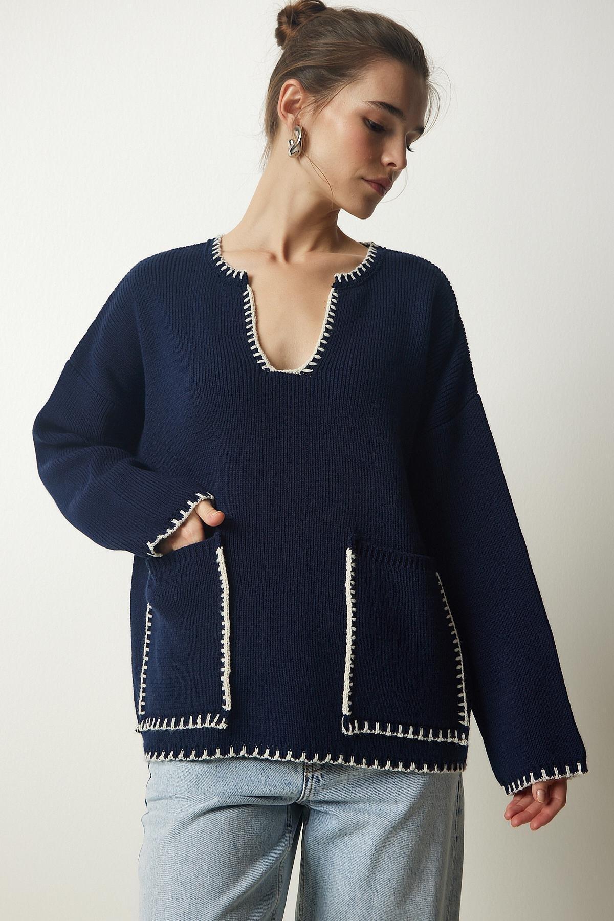 Navy Detailed Pocket Sweater, Navy blue, large image number 4