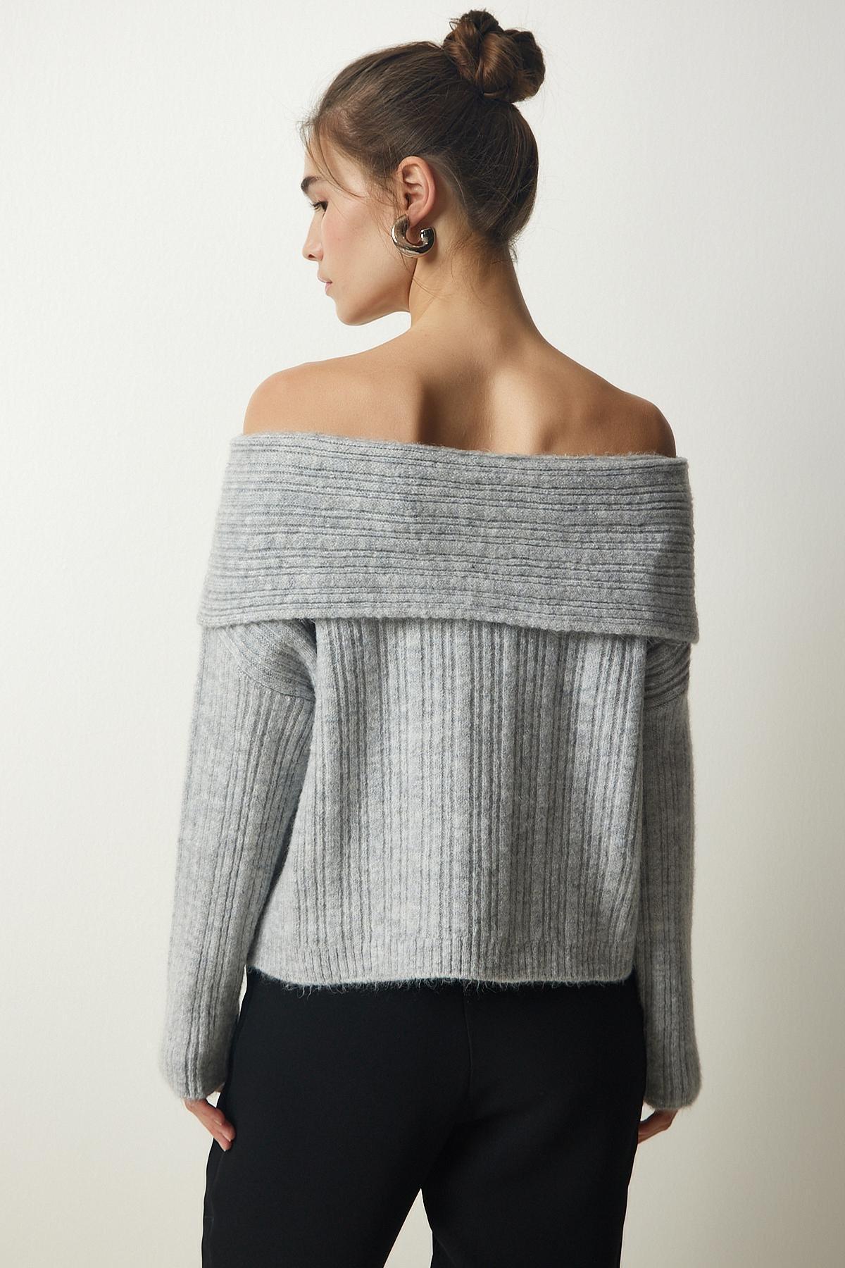Womens Gray Madonna Collar Knitwear Sweater PF00049, single, C101_1653, large image number 5