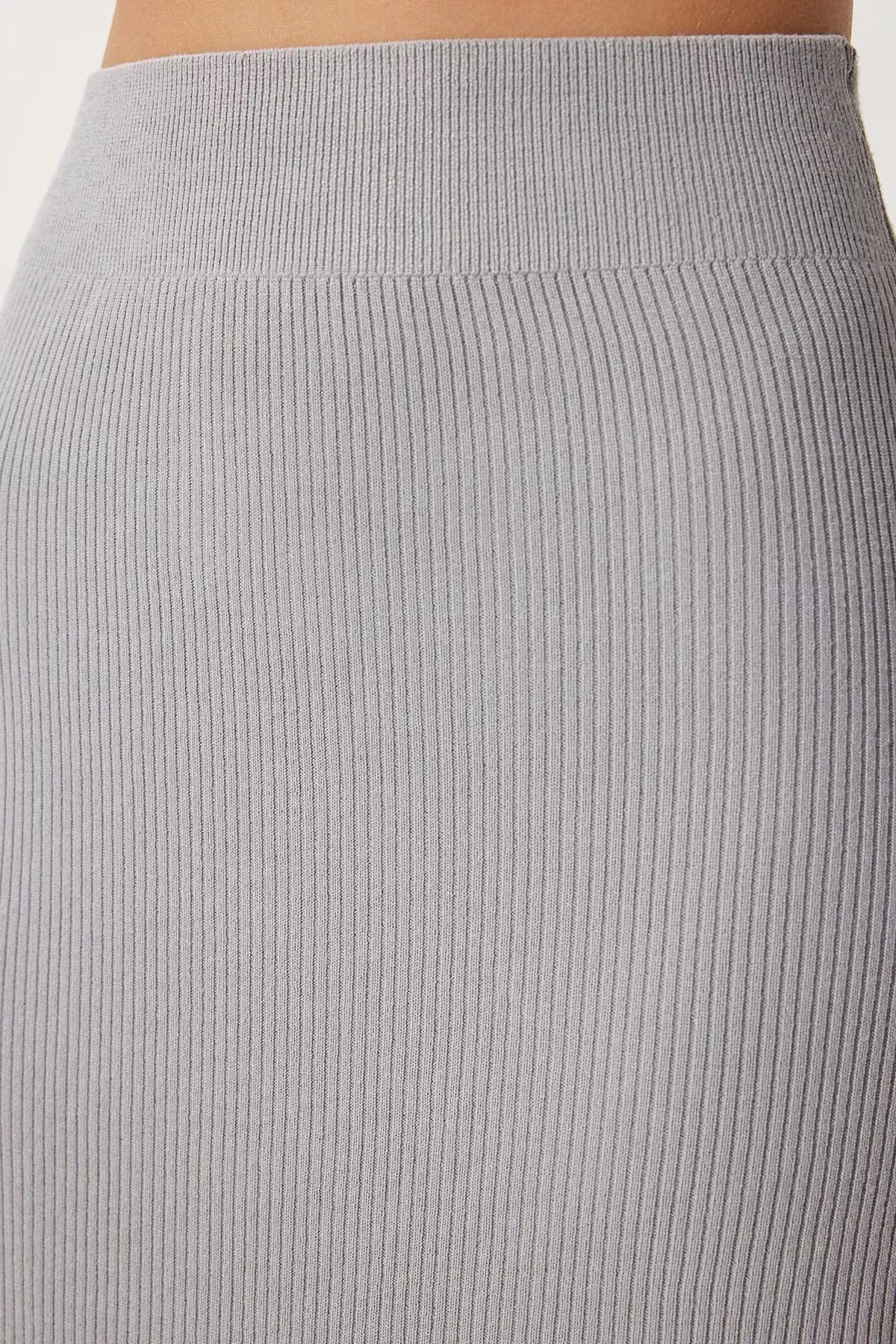 Grey Ribbed Knitwear Skirt, , large image number 3