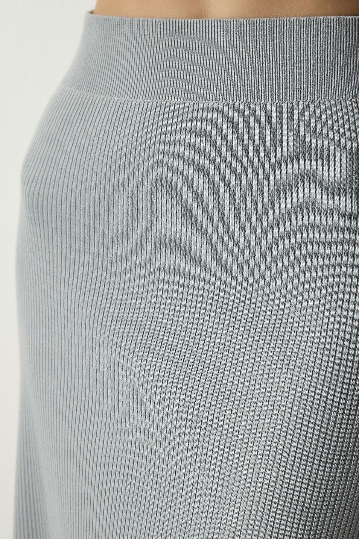 Happiness Istanbul - Grey Ribbed Knitwear Skirt