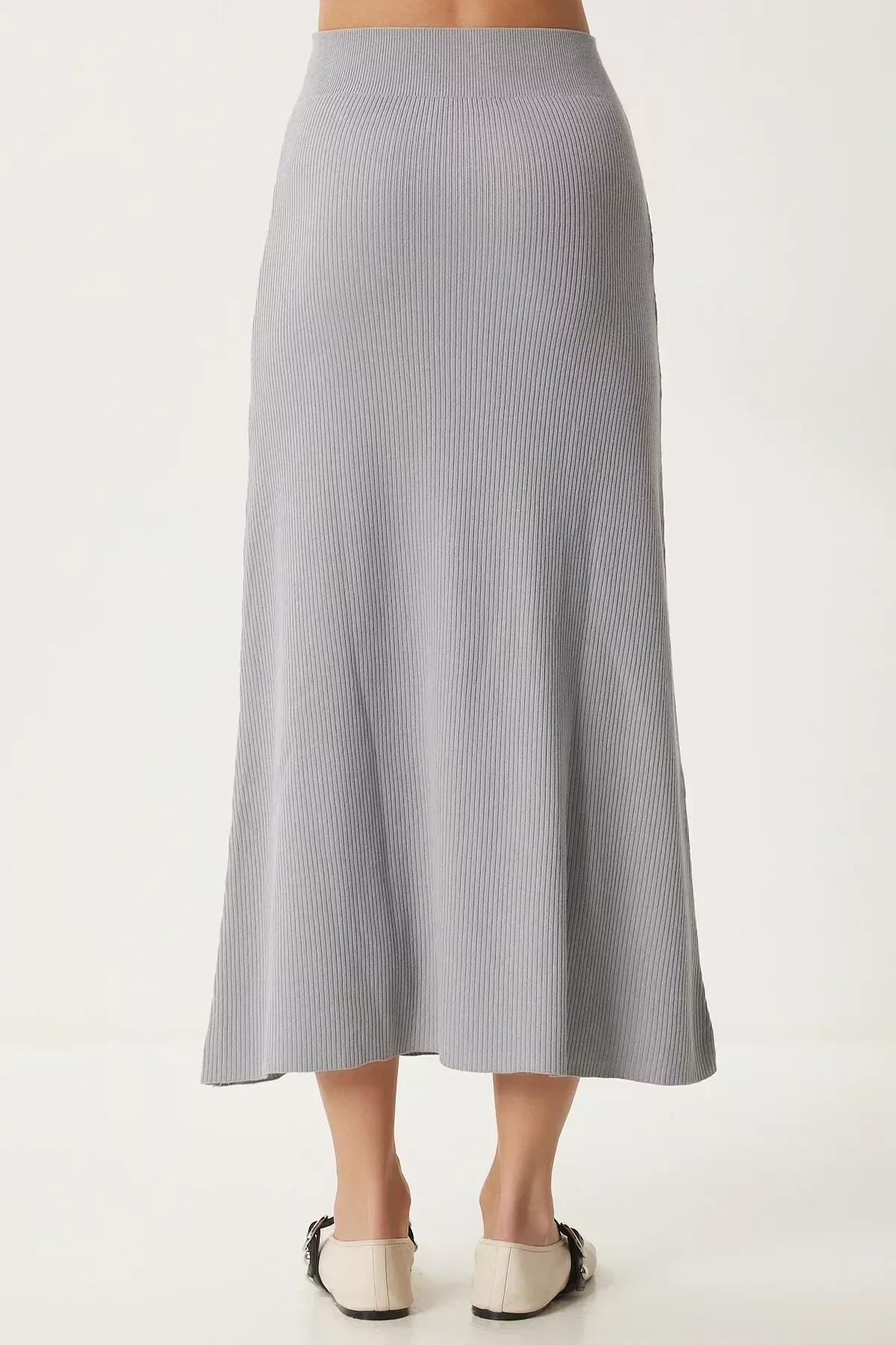 Grey Ribbed Knitwear Skirt, , large image number 4