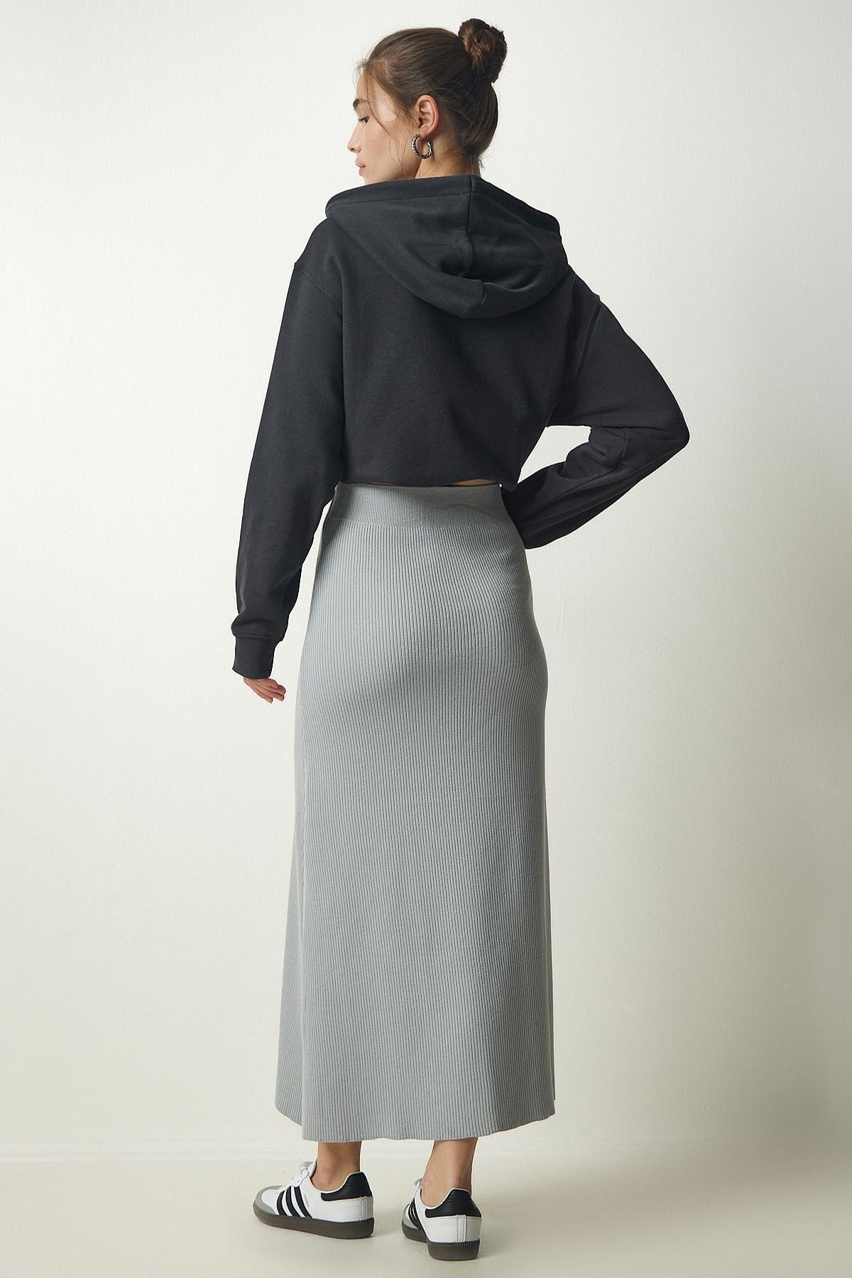 Happiness Istanbul - Grey Ribbed Knitwear Skirt