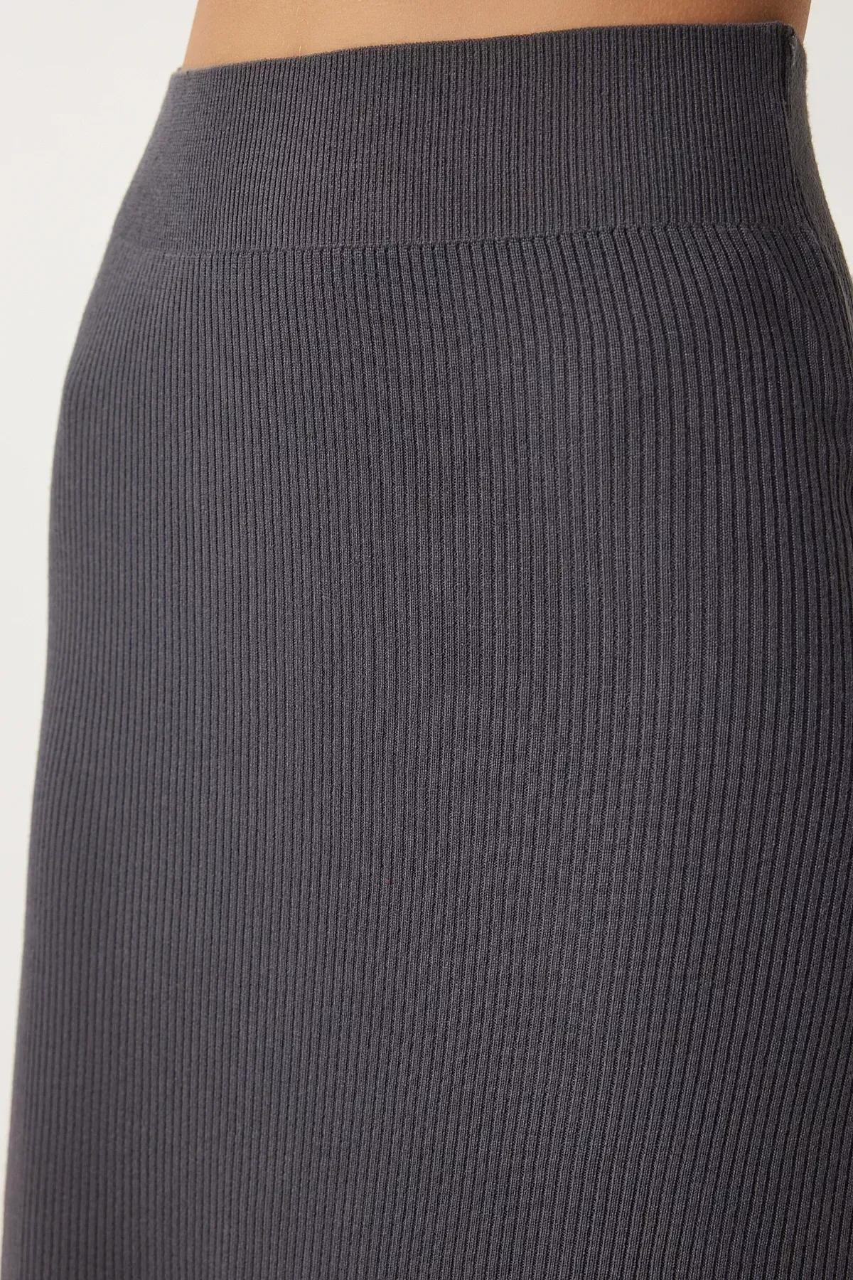 Grey Ribbed Knitwear Skirt, Anthracite, large image number 5