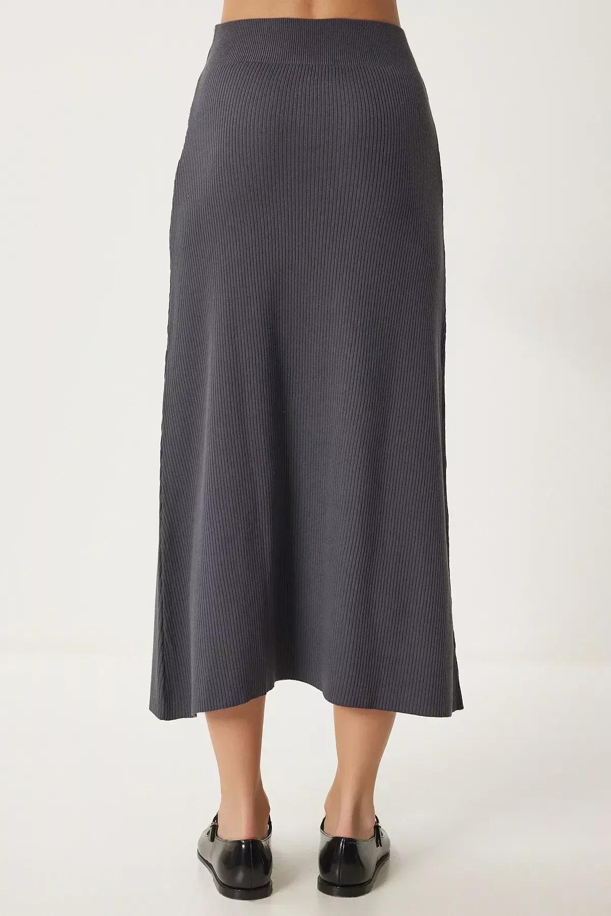 Grey Ribbed Knitwear Skirt, Anthracite, large image number 6