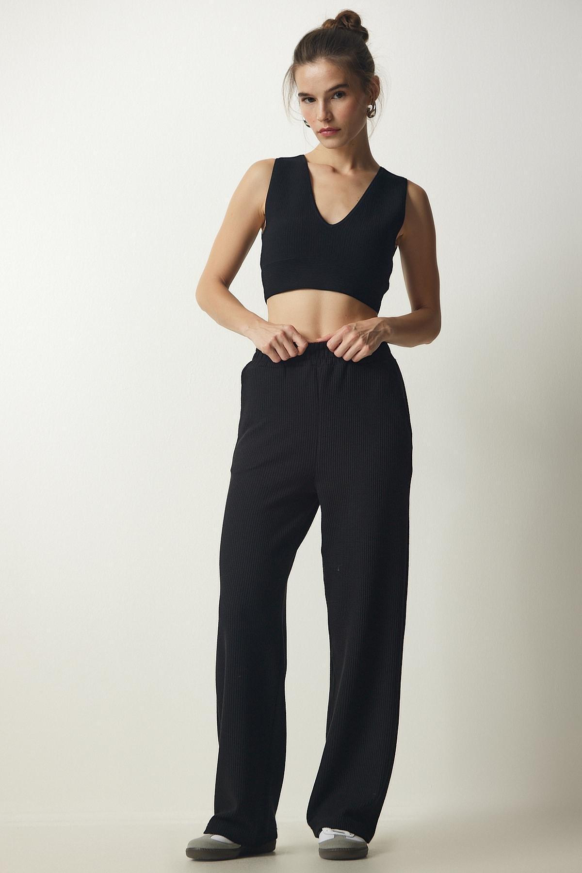 Happiness Istanbul - Black Ribbed Knitted Trousers