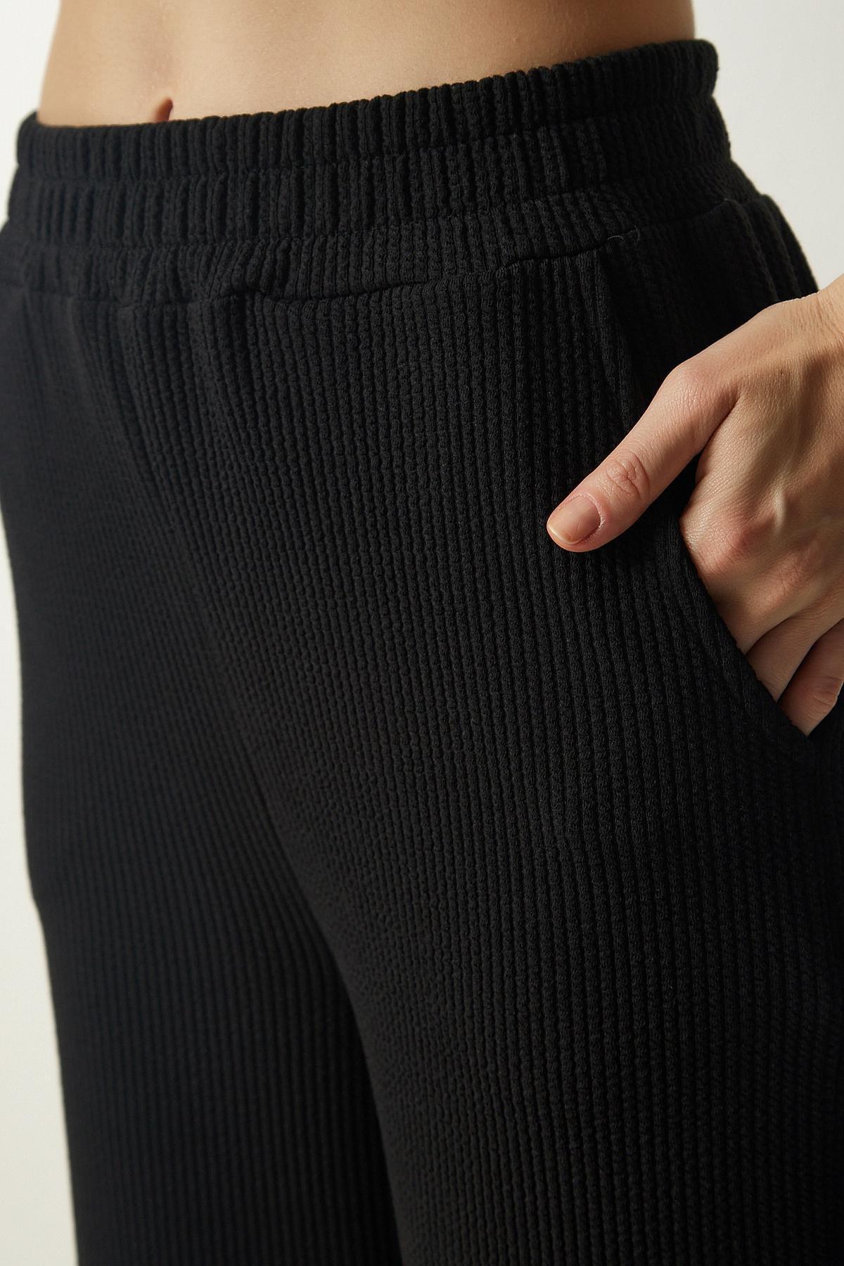 Happiness Istanbul - Black Ribbed Knitted Trousers