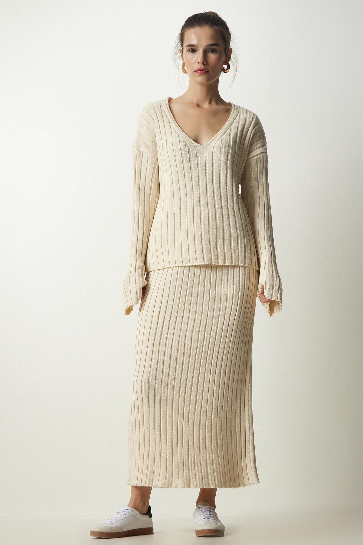Cream Ribbed Co-Ord Set, Cream, large image number 0