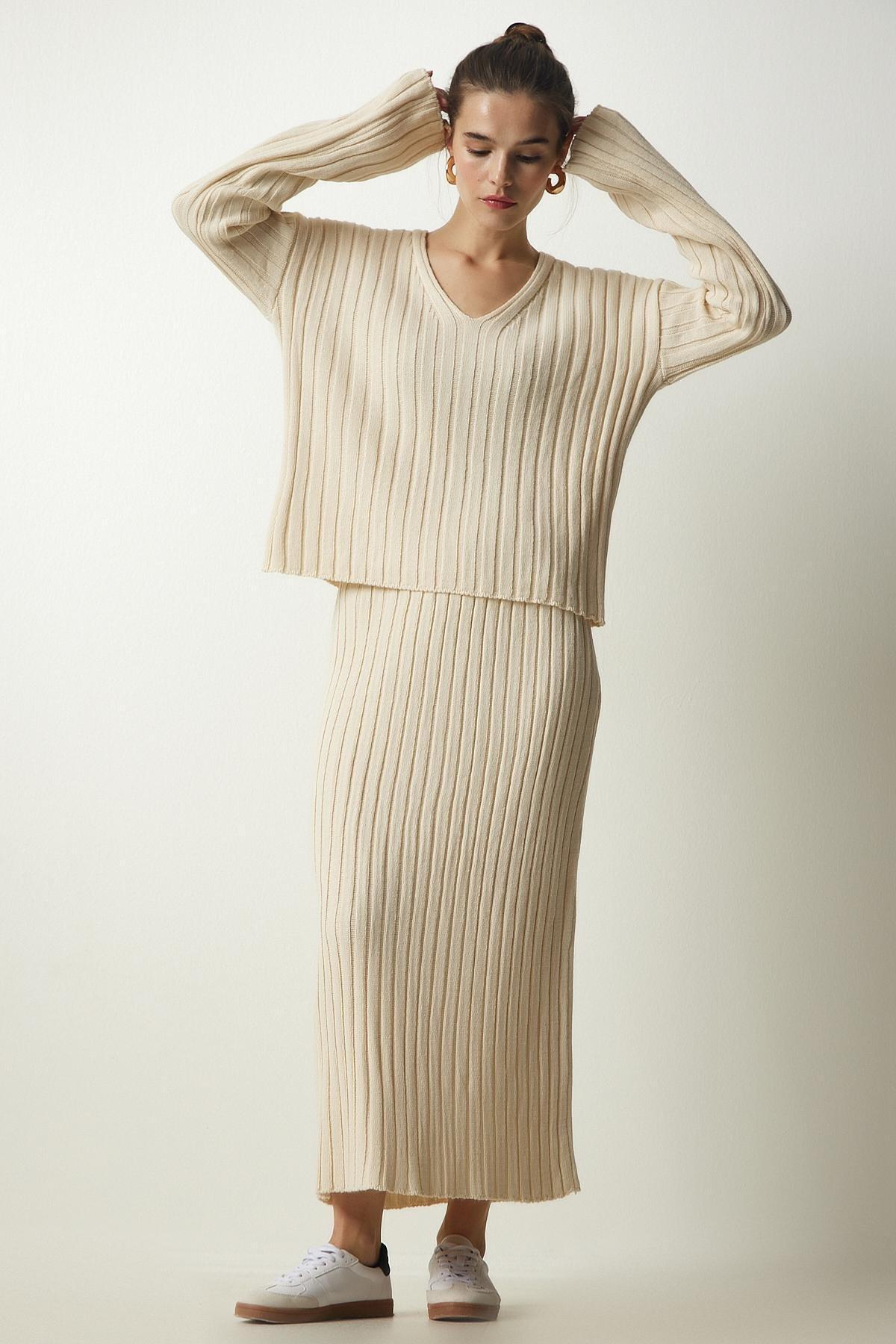 Cream Ribbed Co-Ord Set, Cream, large image number 2