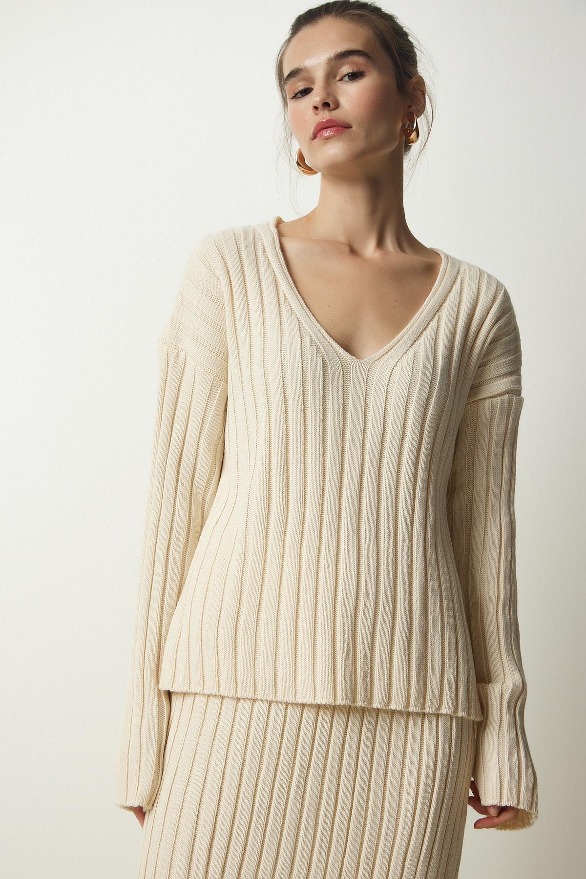 Cream Ribbed Co-Ord Set, Cream, large image number 3