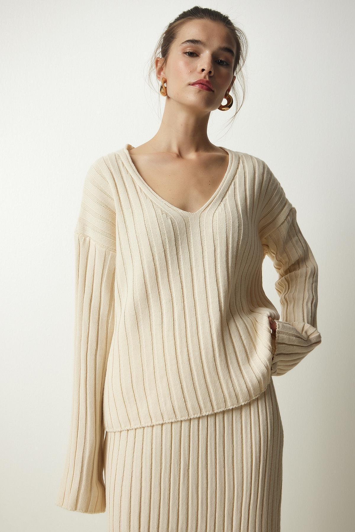 Cream Ribbed Co-Ord Set, Cream, large image number 4
