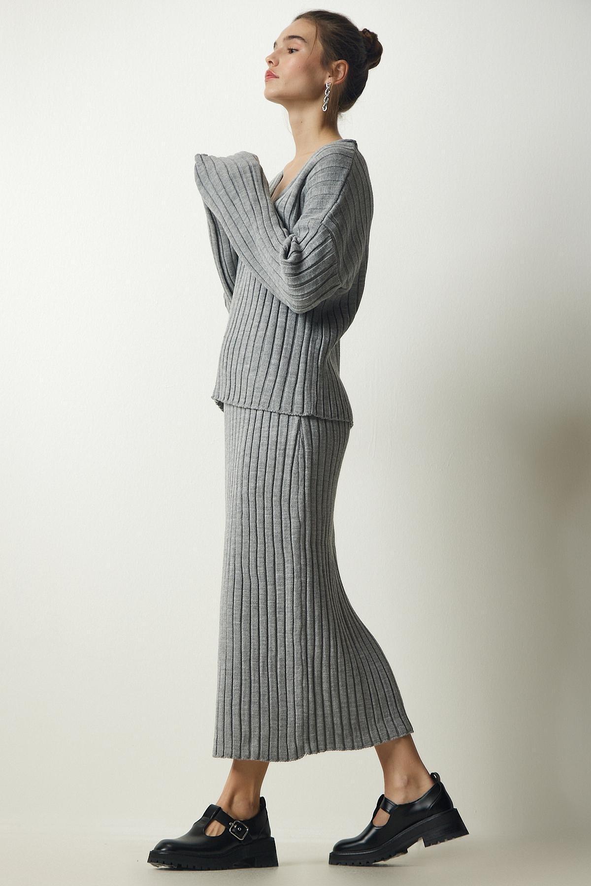 Happiness Istanbul - Grey Ribbed Co-Ord Set