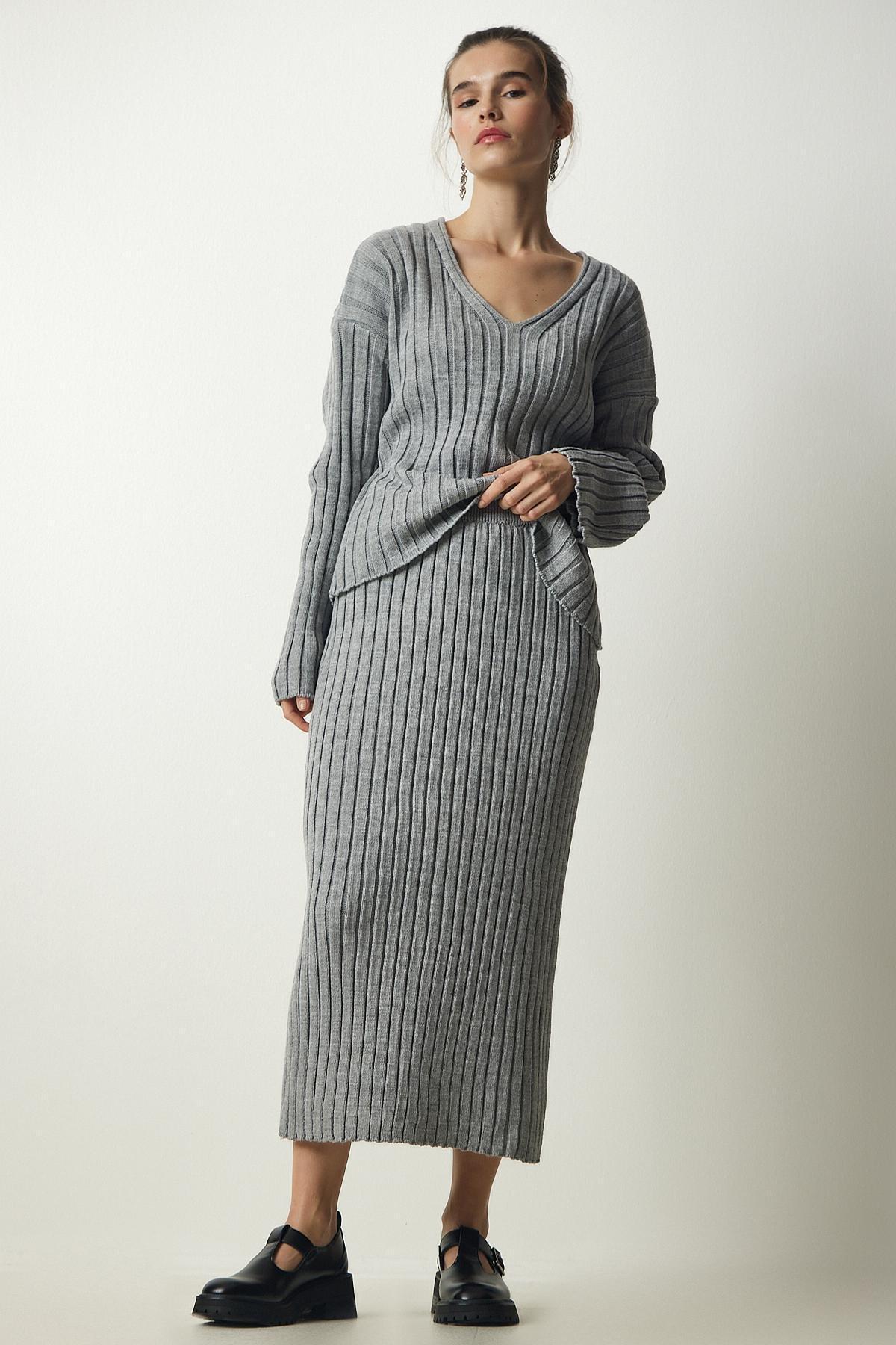 Happiness Istanbul - Grey Ribbed Co-Ord Set