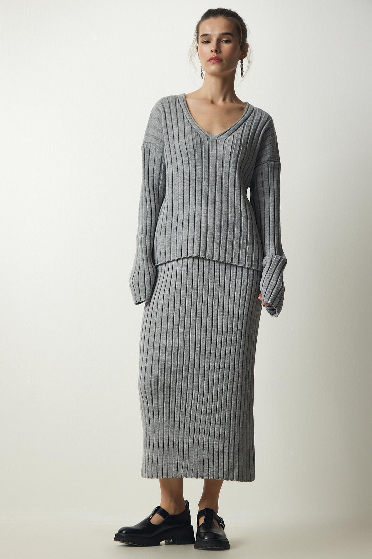 Happiness Istanbul - Grey Ribbed Co-Ord Set