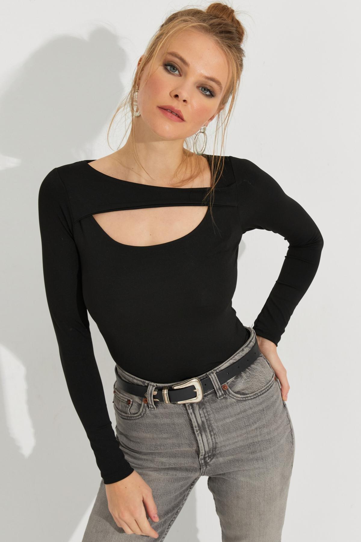 Womens Black Window Blouse CY438, single, , large image number 3
