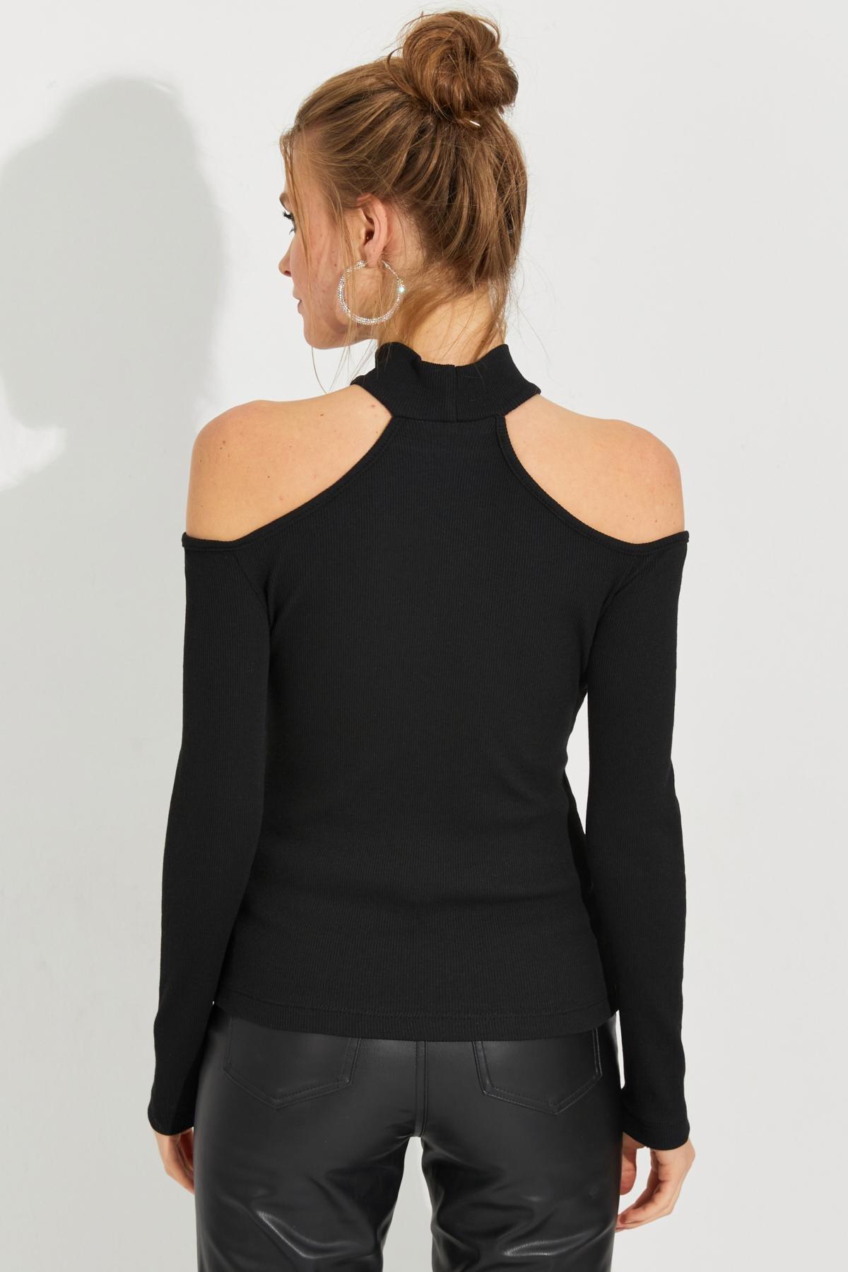 Black Off-The-Shoulders knitted Blouse, , large image number 1