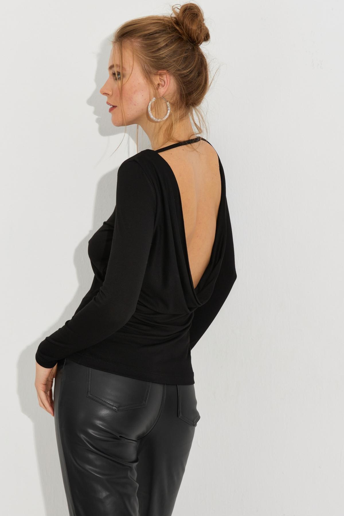 Black Open Back Blouse, , large image number 2