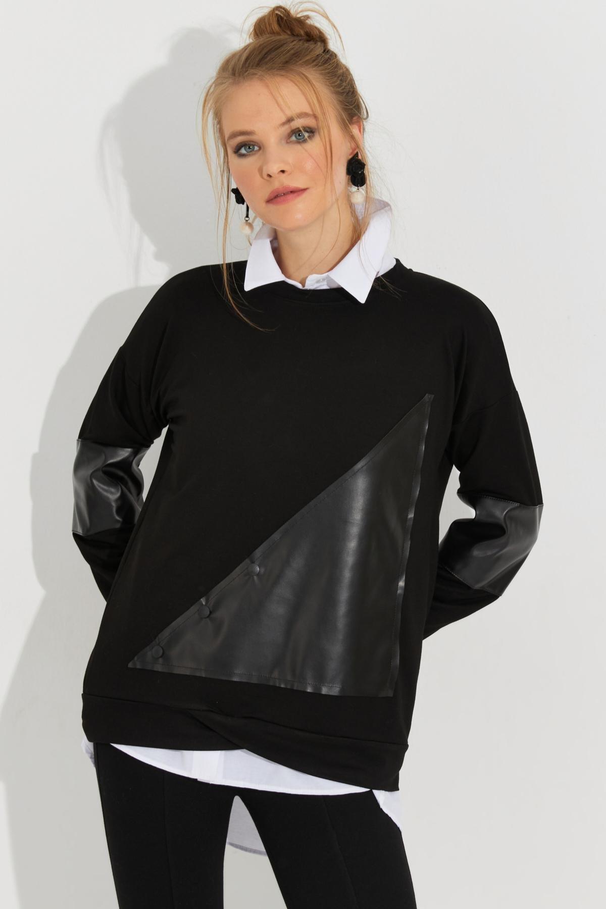 Black Leather Block Sweatshirt, , large image number 2