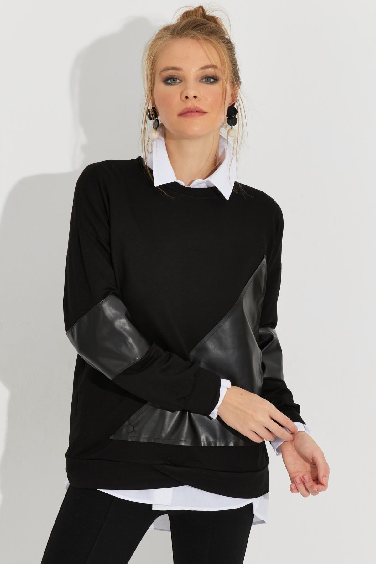 Black Leather Block Sweatshirt, , large image number 3