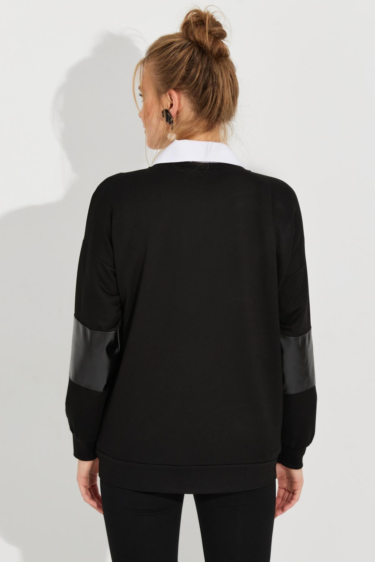 Black Leather Block Sweatshirt, , large image number 4