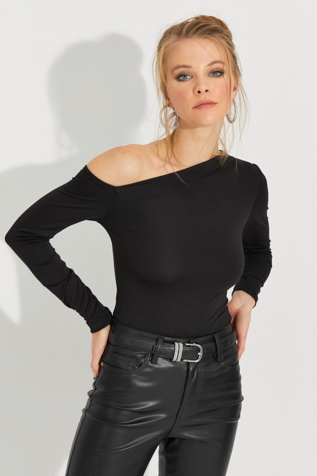 Black Cross Collar Blouse, BLACK, large image number 0