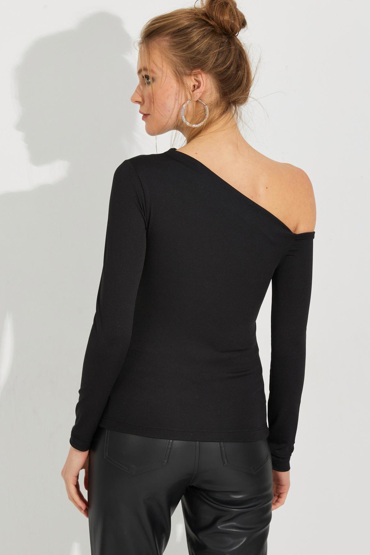 Black Cross Collar Blouse, BLACK, large image number 1