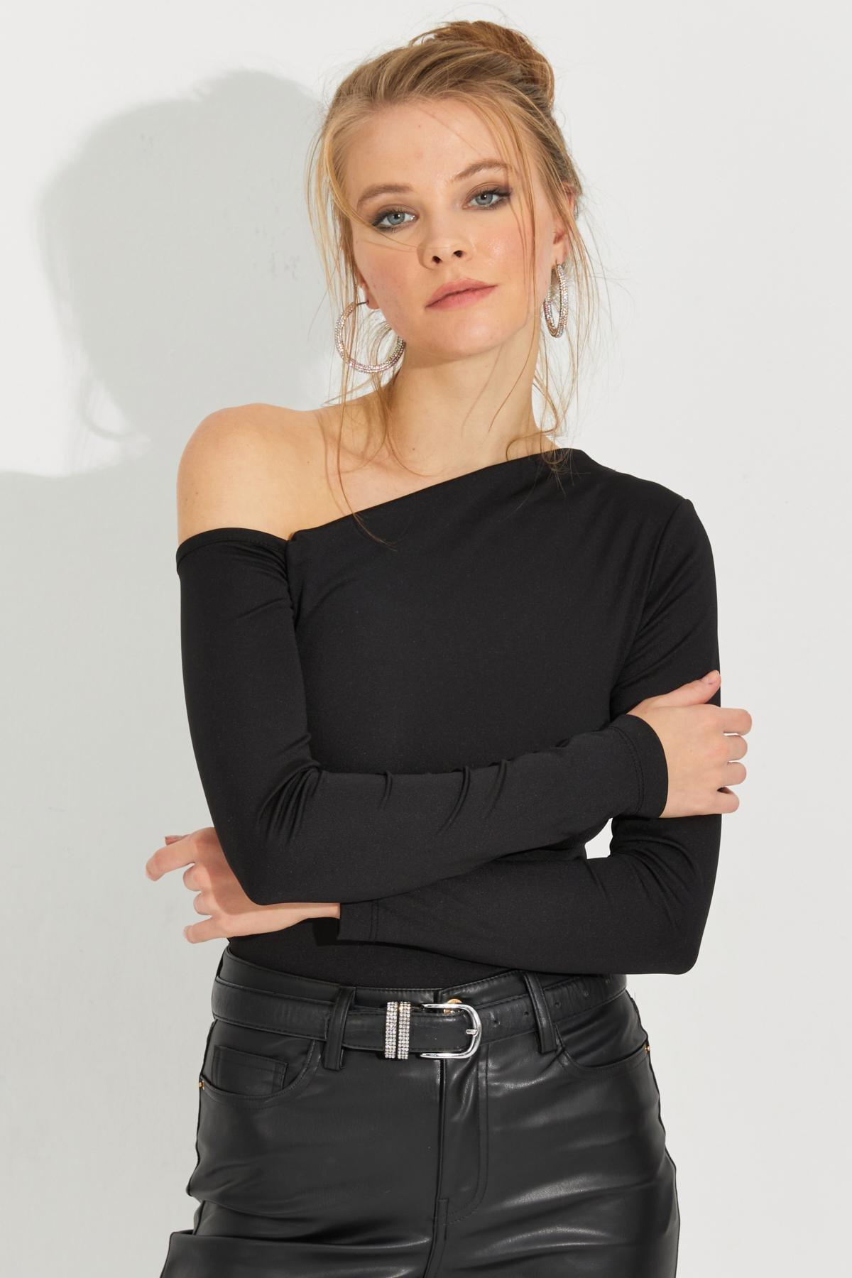Black Cross Collar Blouse, BLACK, large image number 3