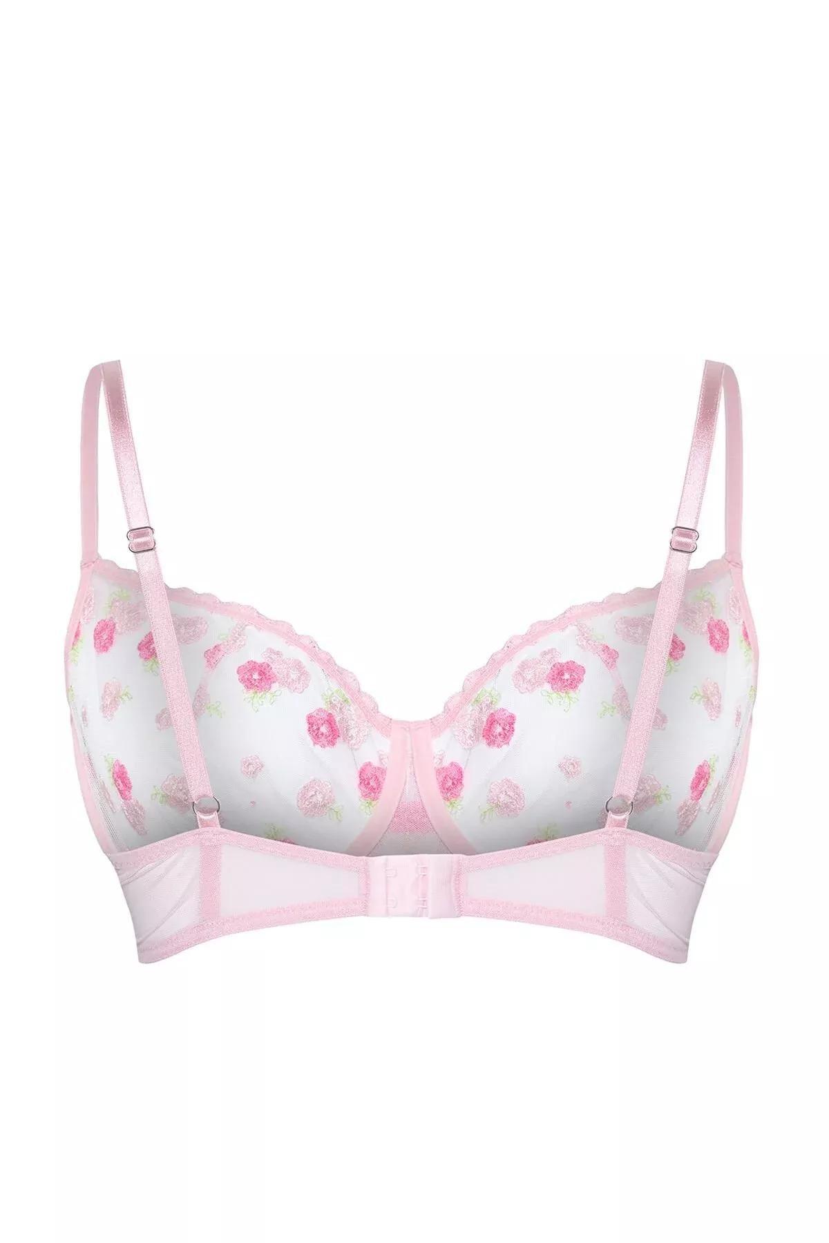 حمالة صدر غير مبطنة بحواف دانتيل ونقشة زهور للمقاسات الكبيرة، وردي, Pink, large image number 5