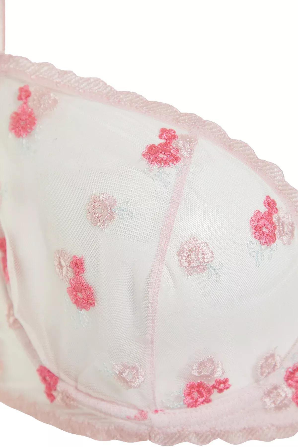 حمالة صدر غير مبطنة بحواف دانتيل ونقشة زهور للمقاسات الكبيرة، وردي, Pink, large image number 8