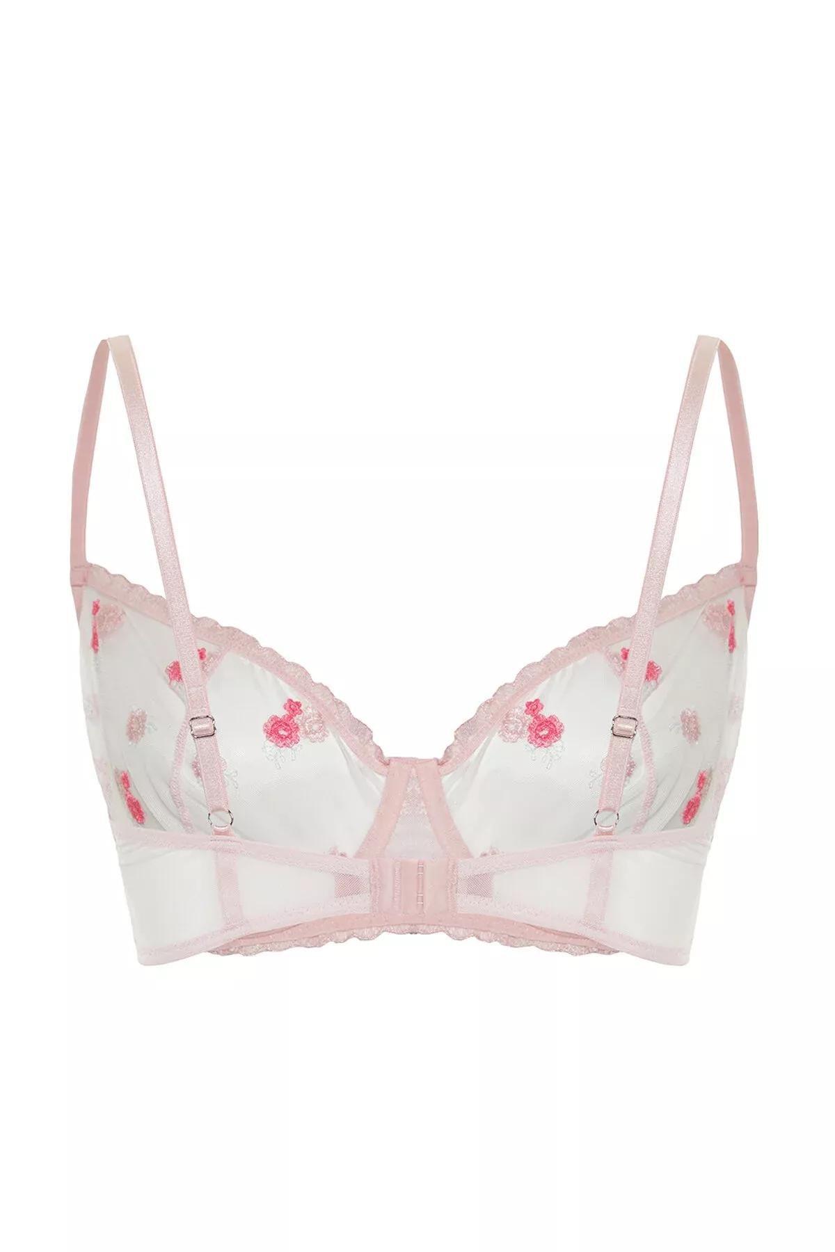 حمالة صدر غير مبطنة بحواف دانتيل ونقشة زهور للمقاسات الكبيرة، وردي, Pink, large image number 9