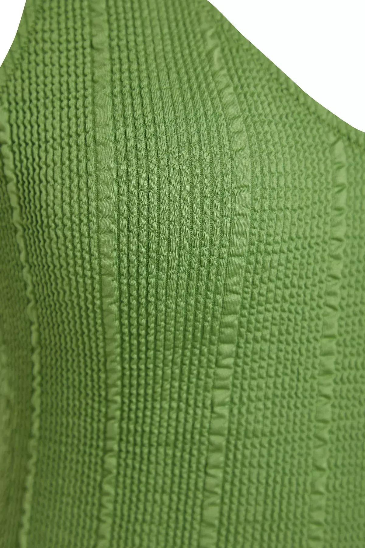 Green V-Neck Textured Regular Swimsuit, C101_4744, large image number 5