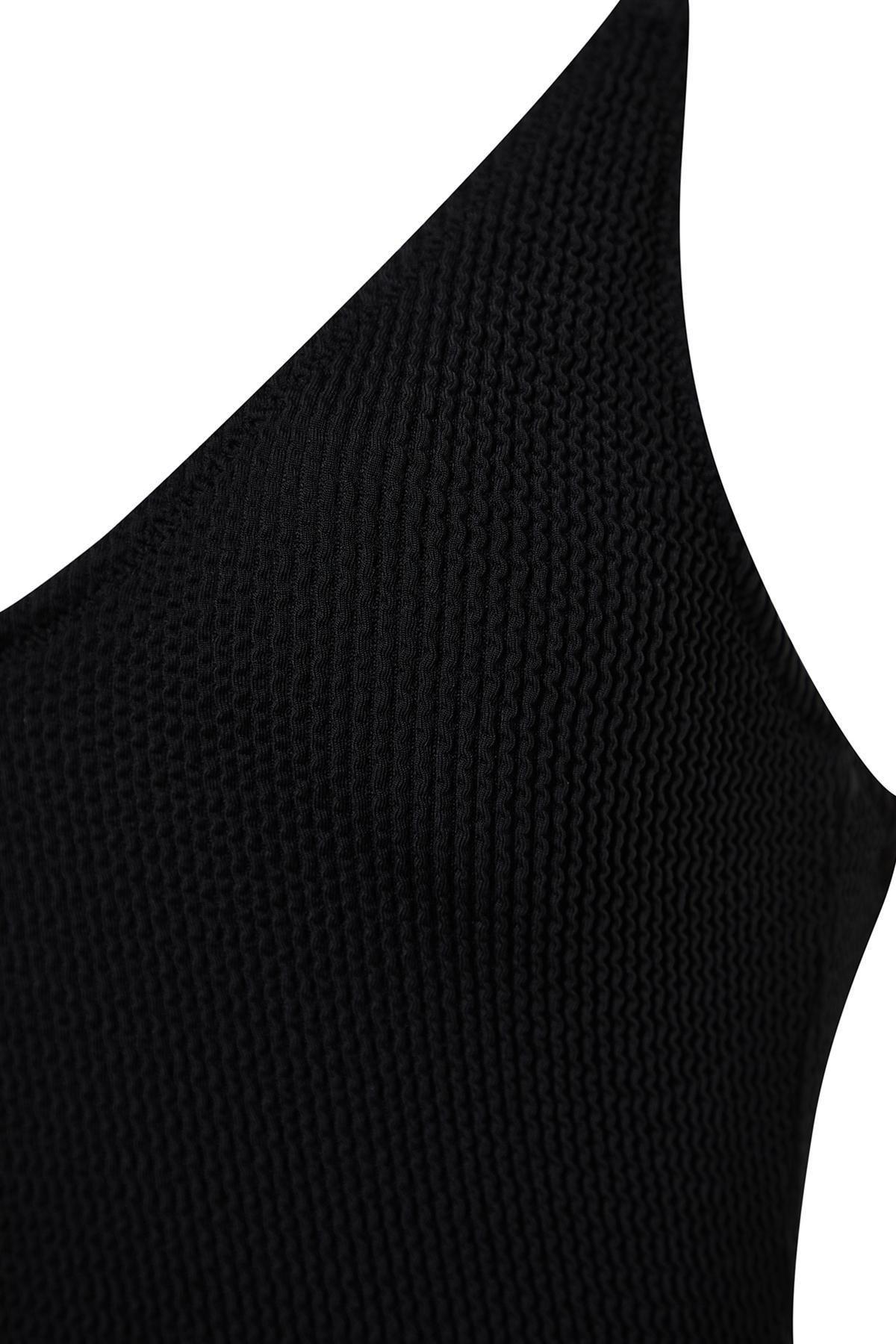 Black V-Neck Textured Swimsuit, , large image number 5