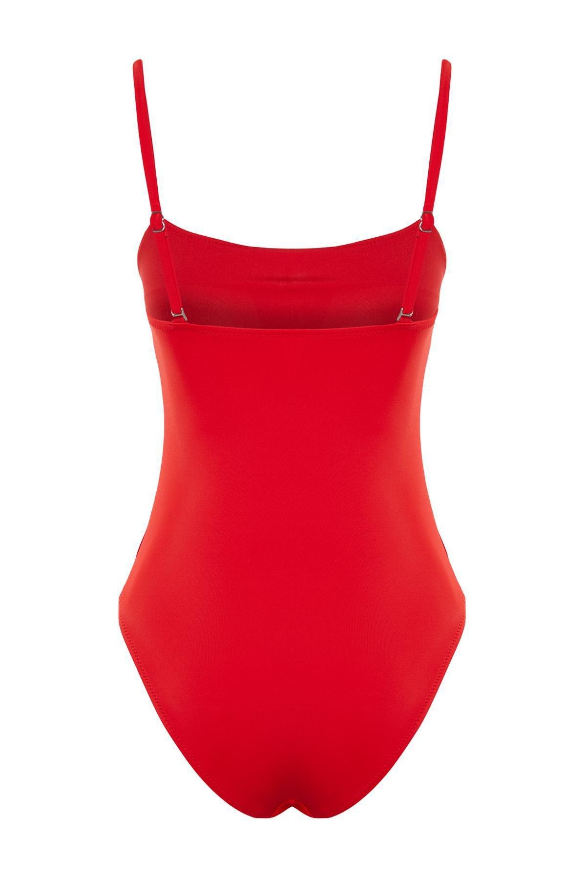 Trendyol - Red Square Neck Swimsuit